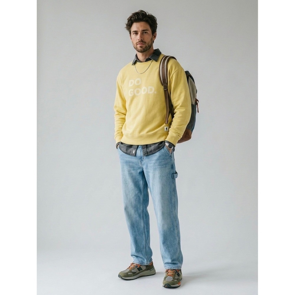 Cotopaxi Do Good Crewneck Sweatshirt Yellow Organic Cotton Fleece Pullover Large